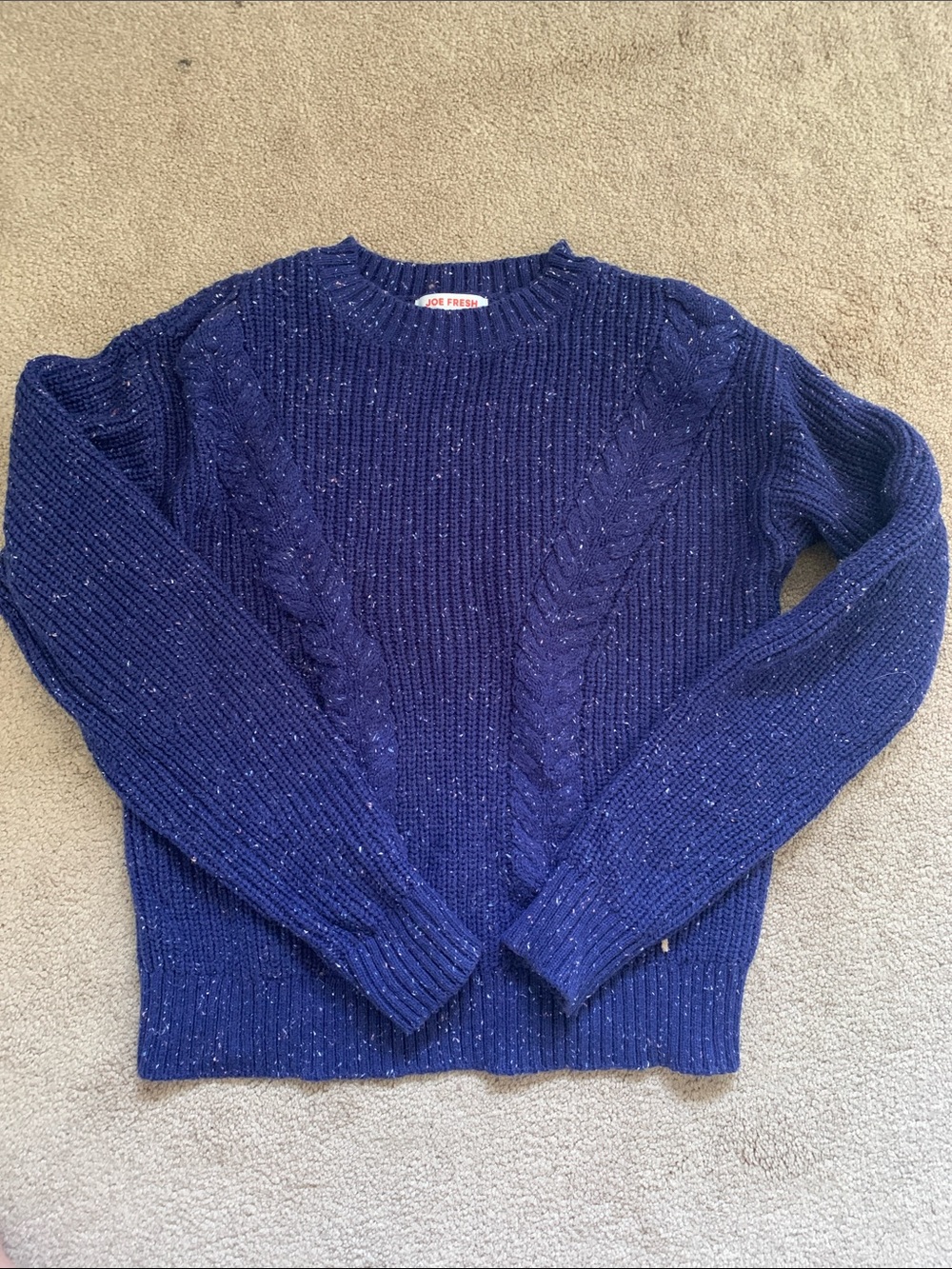 Joe Fresh Navy Speckled Cable-Pattern Sweater